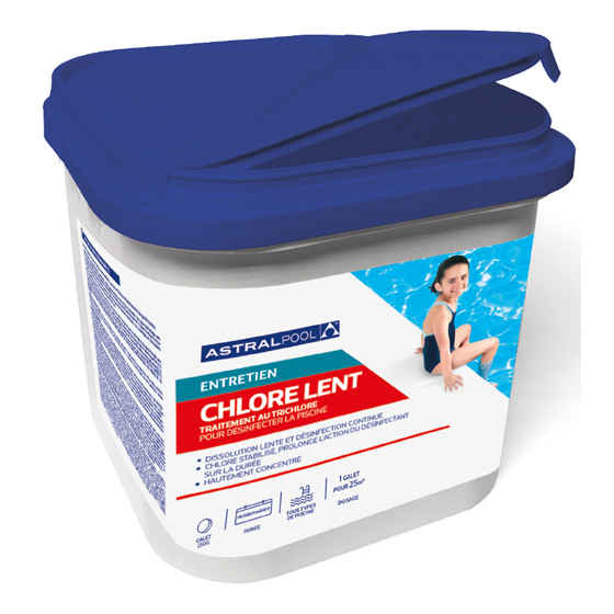 Chlore LENT 90 % ASTRALPOOL Galets 250 gr Bidon 5 kg - A37305L