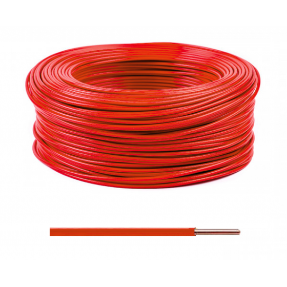 Fil électrique rigide HO7VU rouge 1 x 6 mm² - 100 mètres