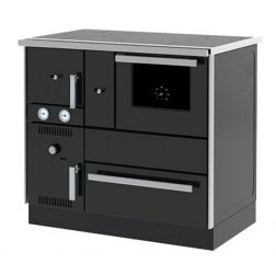 Cuisinière à bois noir Alpha Term 27 kW avec four et bouilleur